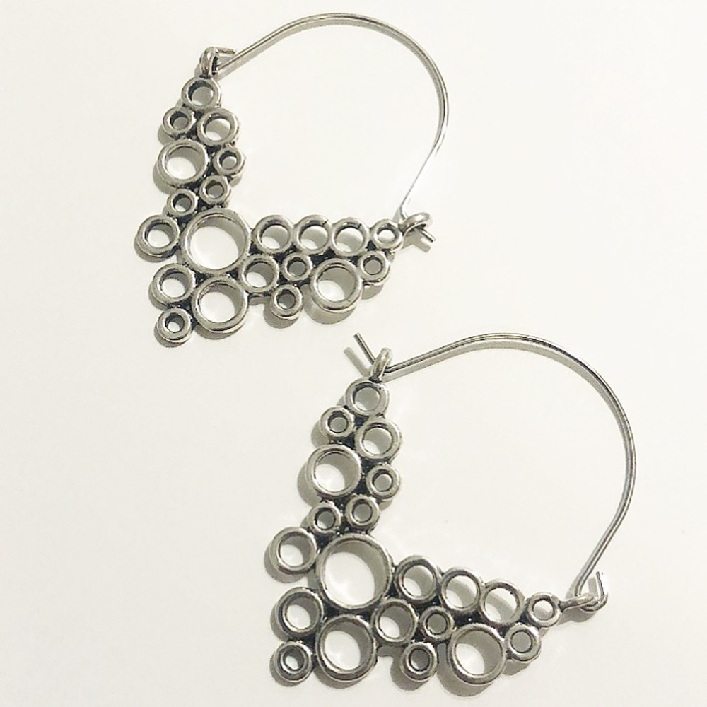 🆕 Geo Round Hollow bubble Silver Drop earrings